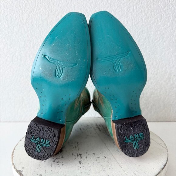 Lane LEXINGTON Cowboy Booties Western Turquoise Cowgirl Short Boots Snip Toe 6 - Picture 10 of 13